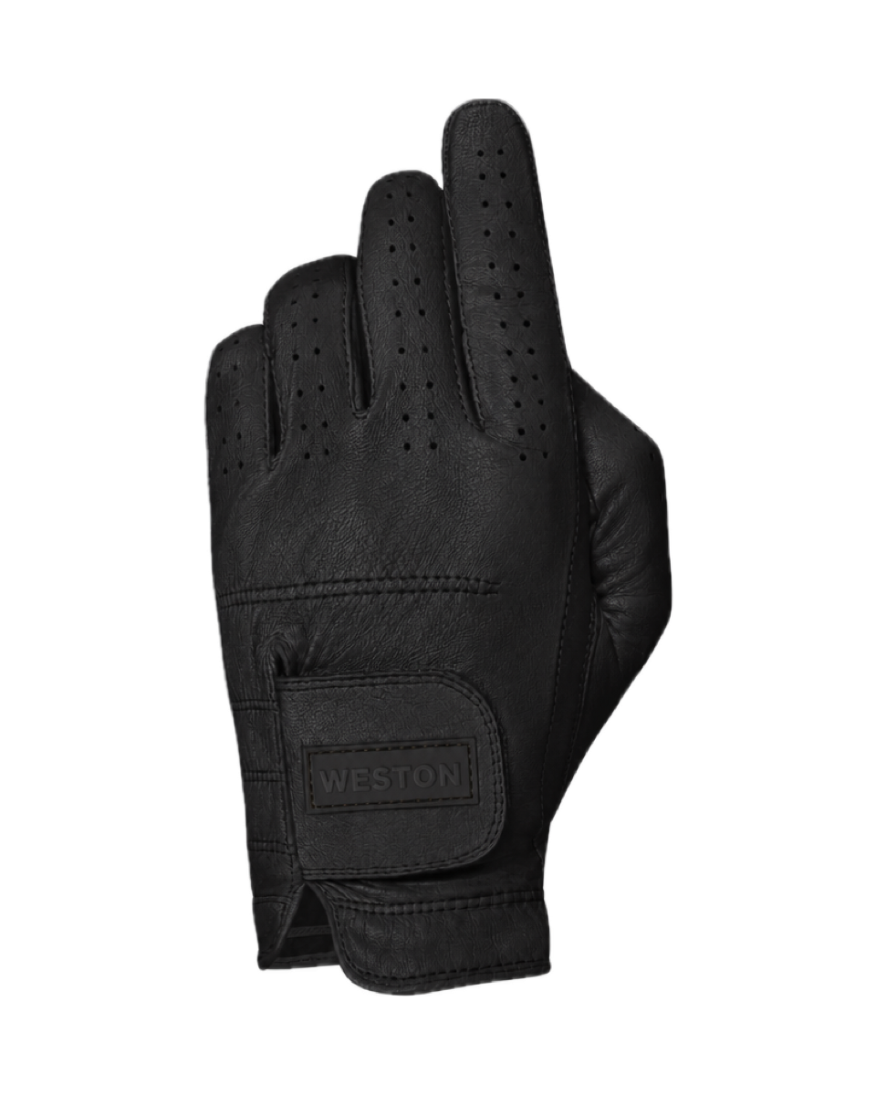 The Original Glove in Black, back of the hand with the Weston tab