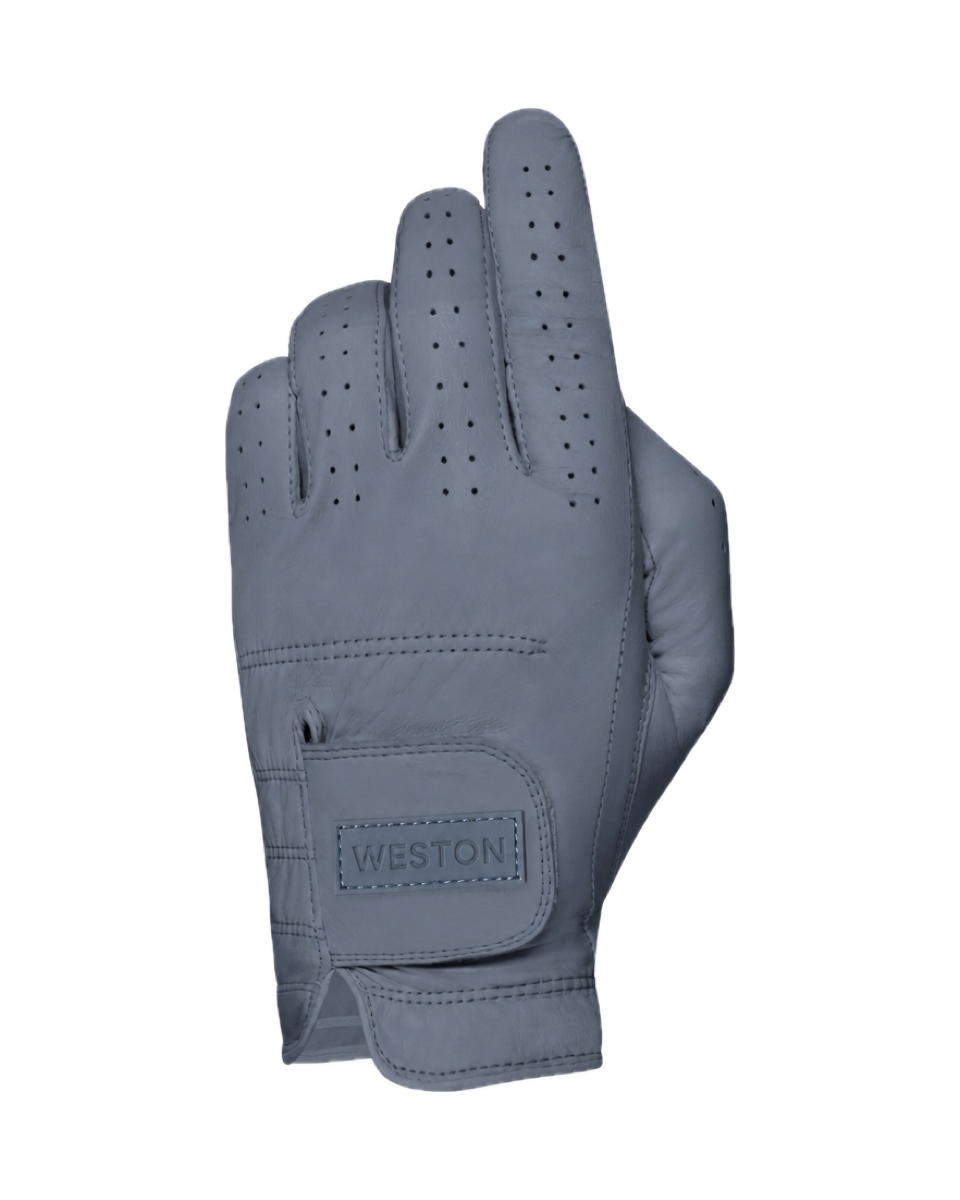 The Original Glove in Slate, back of the hand with the Weston tab